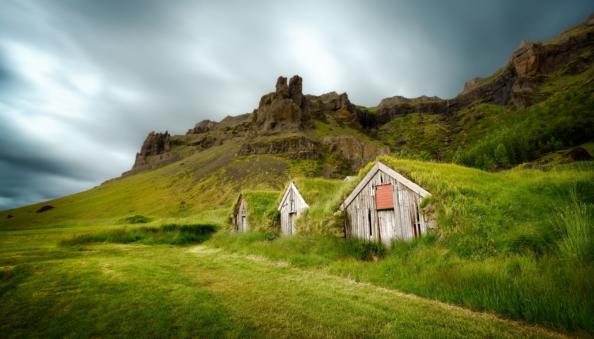 13th Century Grass Covered Sheds at Nupsstadur Farm, Southern Iceland