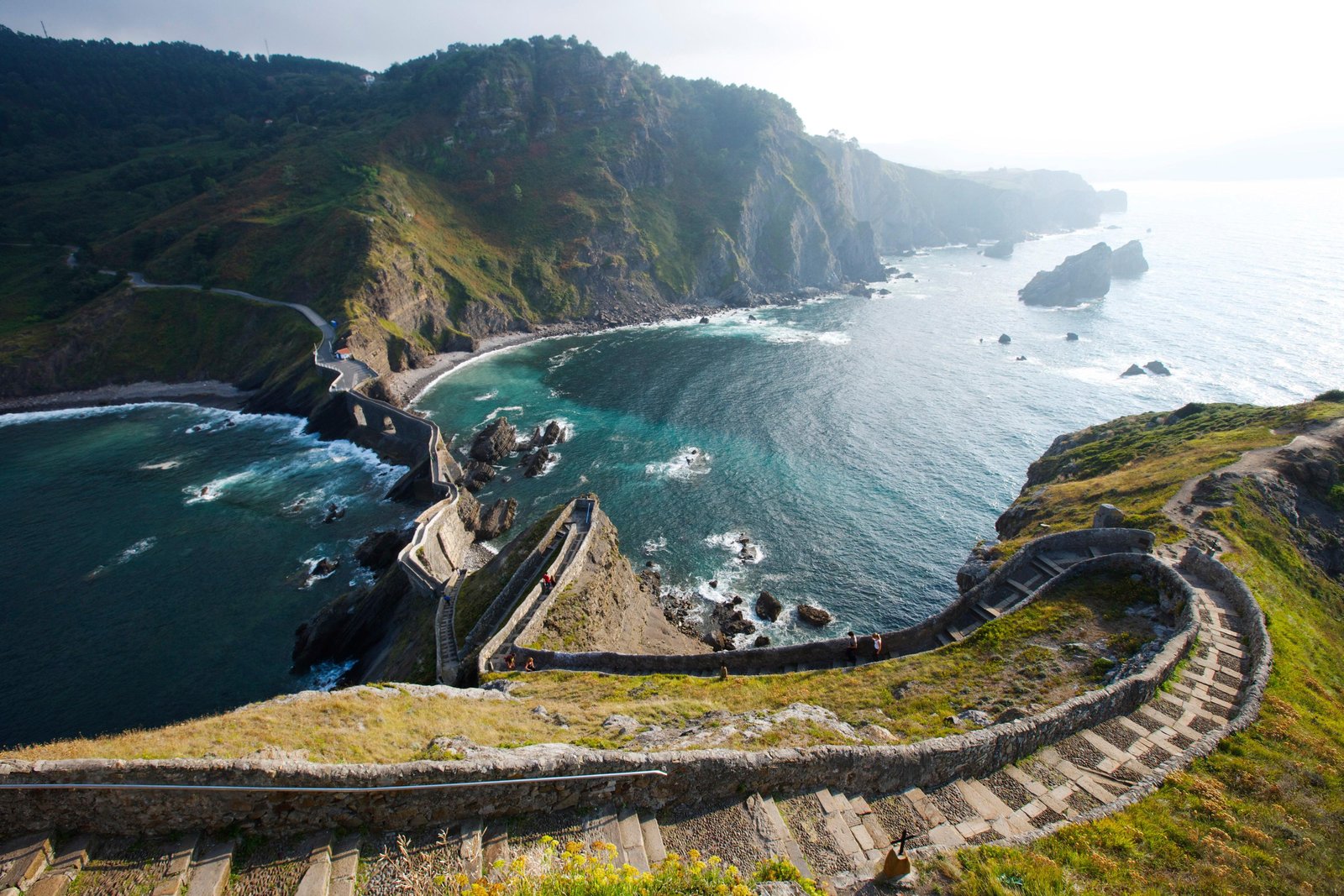 237 steps down to the ocean on the island of San Juan de Gaztelugatxe, in the Basque Country region of Spain