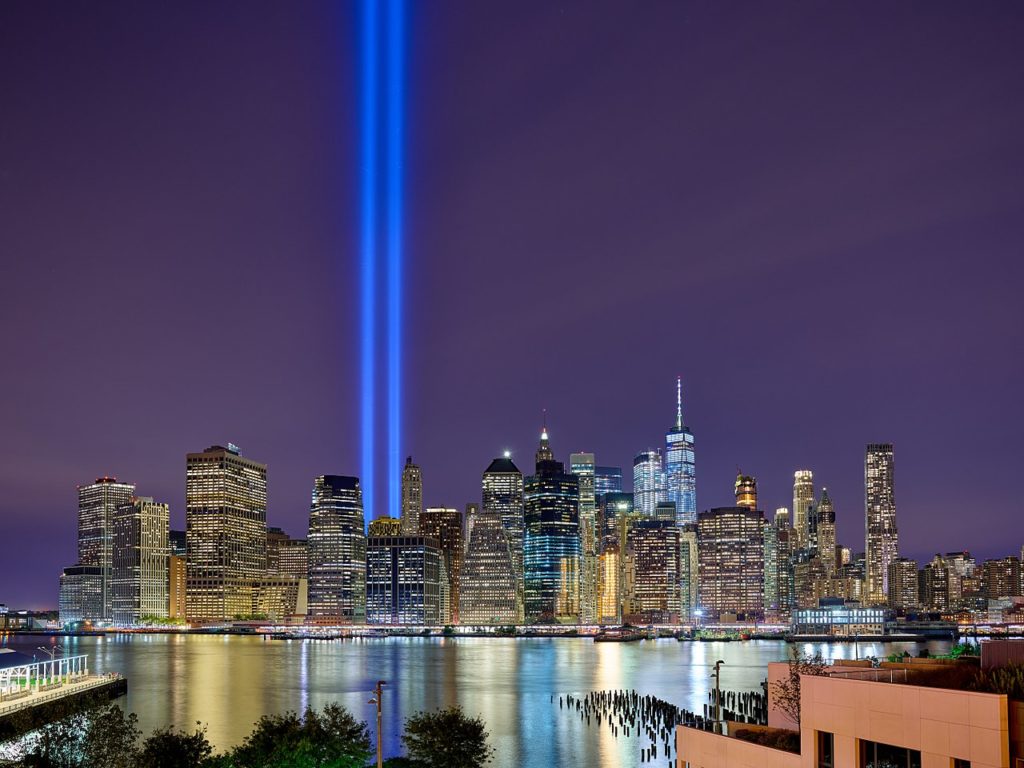 ‘Tribute in Light’ columns at Ground Zero, New York City